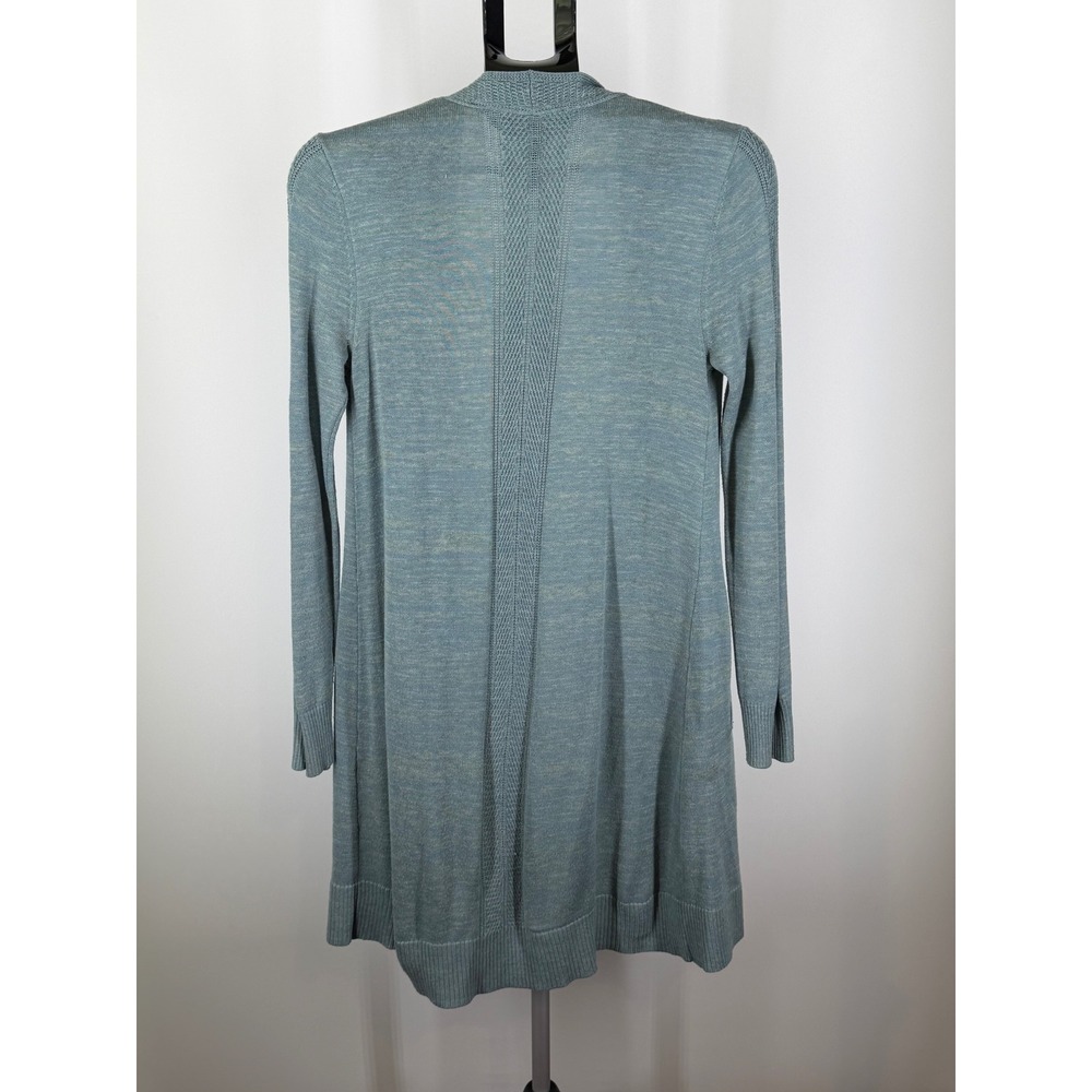 Soft Surroundings Blue Pointelle Open Front Longline Cardigan Sweater Pockets XS - Picture 2 of 7